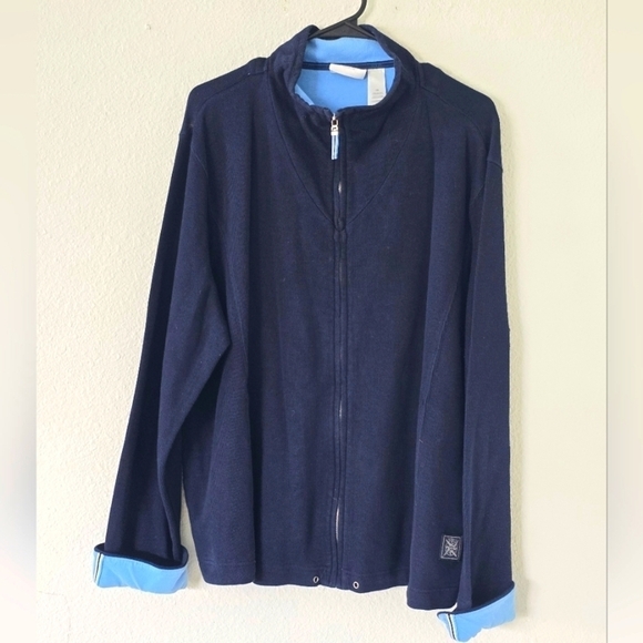 Liz Claiborne Sweater Jacket Women Blue 2X Plus Cuffed Long Sleeve Full Zip Logo - Picture 1 of 9